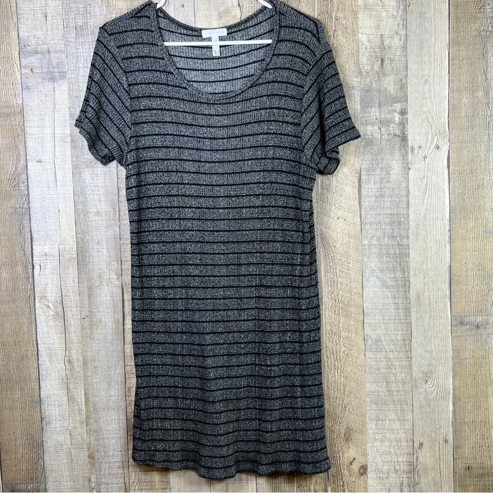 Leith XL Lightweight Sweater Style Gray Dress w/Black Stripes & Short Sleeves